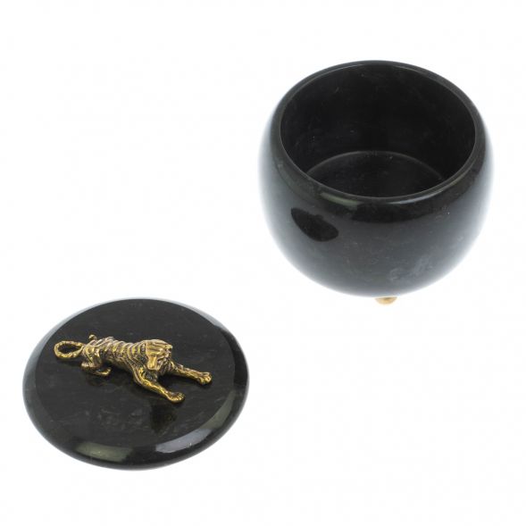 Шкатулка круглая &amp;quot;Гепард&amp;quot; камень черный змеевик 8х8х8,5 см 129094