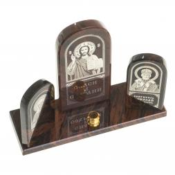 Икона триптих "Спаситель, Матрона, Николай" камень обсидиан