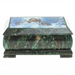 Шкатулка с иллюстрацией &amp;quot;Лось с волками&amp;quot; камень змеевик 17,5х9,5х7,5 см