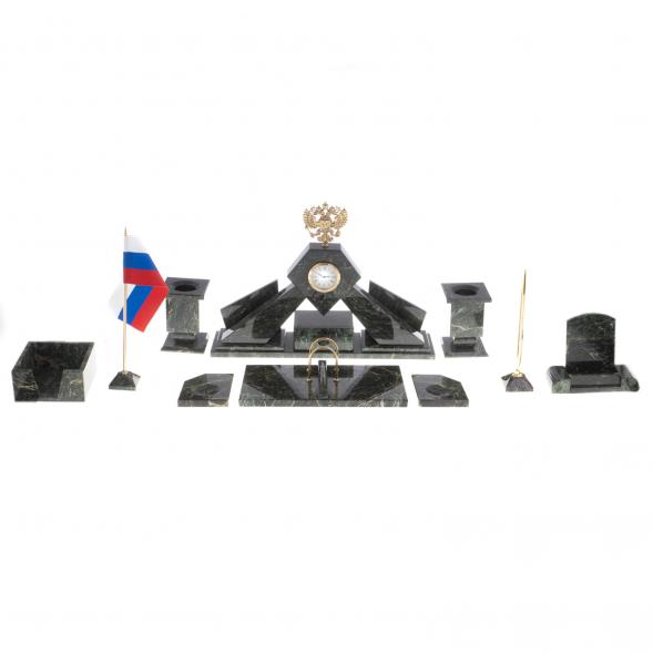 Письменный набор &amp;quot;Герб РФ&amp;quot; камень змеевик 124370