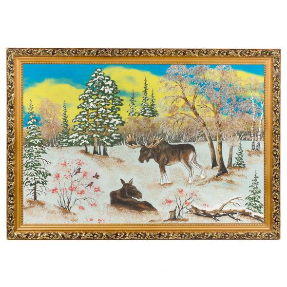 Картина &amp;quot;Лоси&amp;quot; багет 46х66 см, каменная крошка 119315