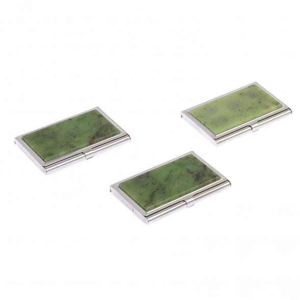 Карманная визитница с нефритом цвет серебро 122263