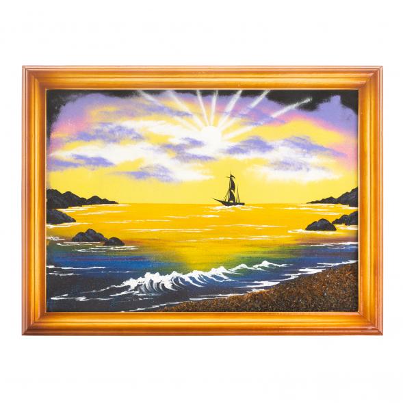 Картина &amp;quot;Морской пейзаж&amp;quot; багет дерево 36х46 см, каменная крошка 111696