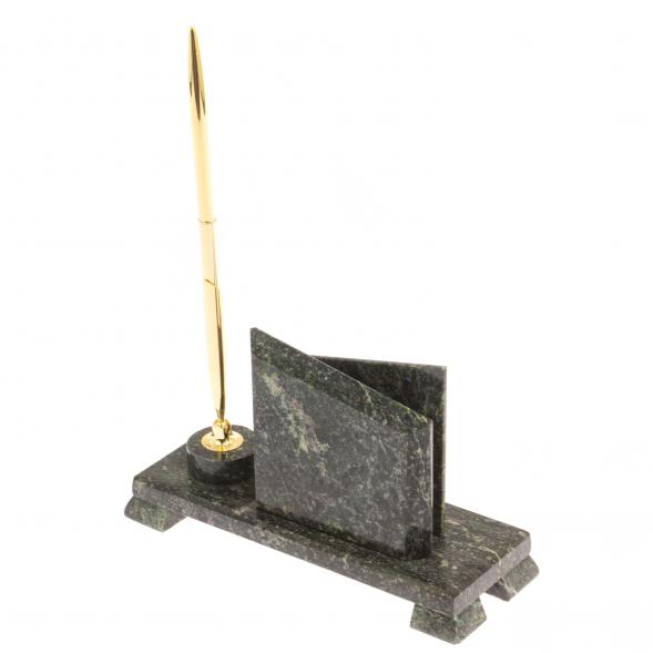 Визитница настольная с подставкой под ручку Мини 3&amp;quot; камень змеевик 126321