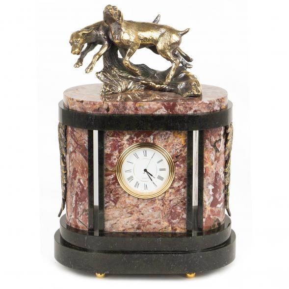 Каминные часы из камня и бронзы &amp;quot;Гончие собаки&amp;quot; 117733