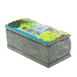 Шкатулка с росписью &amp;quot;Лето. Водопад&amp;quot; камень змеевик 15х7,5х6 см