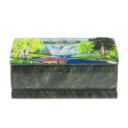 Шкатулка с росписью &amp;quot;Лето. Водопад&amp;quot; камень змеевик 15х7,5х6 см