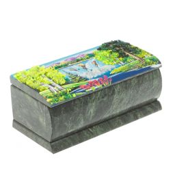 Шкатулка с росписью &amp;quot;Лето. Водопад&amp;quot; камень змеевик 15х7,5х6 см
