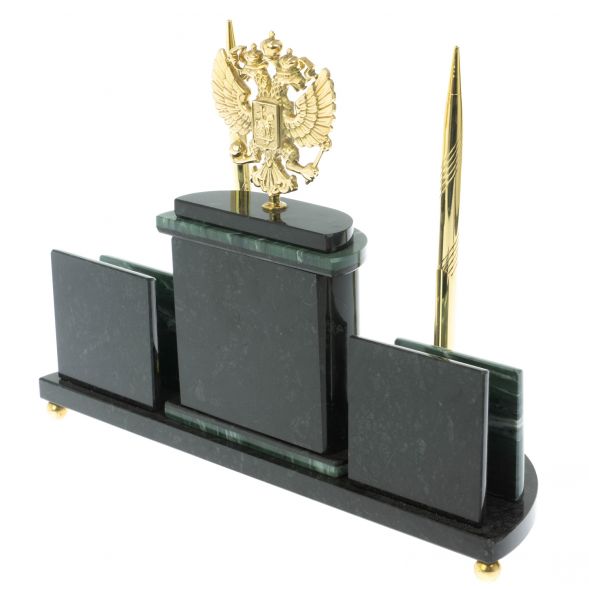 Письменный прибор &amp;quot;Герб РФ&amp;quot; из офиокальцита 128651
