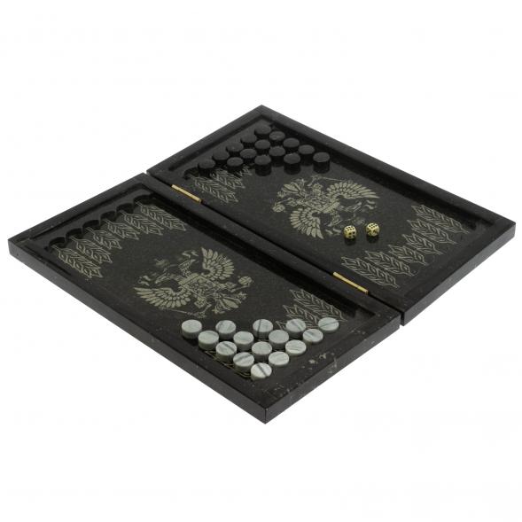 Каменные нарды с гравировкой &amp;quot;Волк и медведь&amp;quot; с гербом РФ 129450