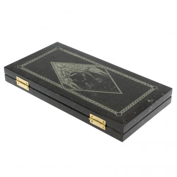 Каменные нарды с гравировкой &amp;quot;Волк и медведь&amp;quot; с гербом РФ 129450