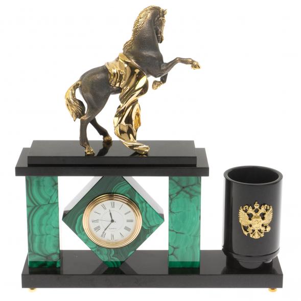 Настольный мини-набор &amp;quot;Конь с попоной&amp;quot; из малахита 129795