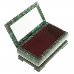 Шкатулка с иллюстрацией &amp;quot;Домик на берегу реки&amp;quot; камень змеевик 17,5х9,5х7,5 см