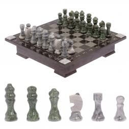 Шахматный ларец с гравировкой мрамор, змеевик 35х35х7,5 см