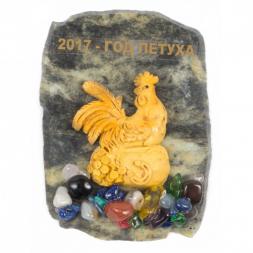 Магнит "Петух на мешке с монетами" змеевик