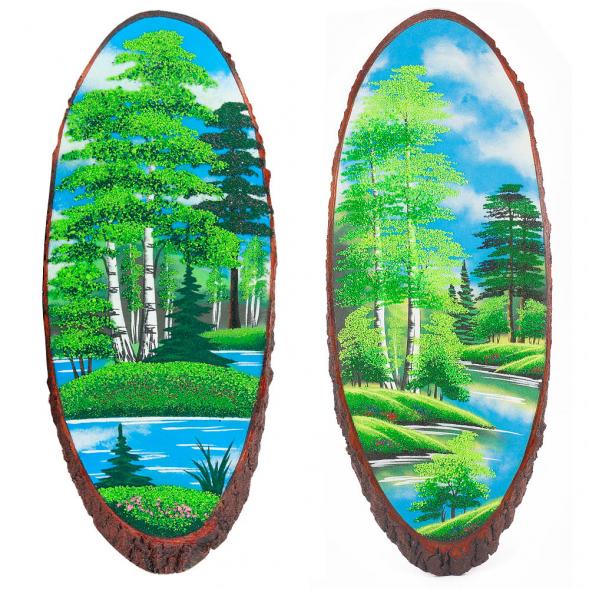 Панно на срезе дерева &amp;quot;Лето&amp;quot; вертикальное 55-60 см каменная крошка 112211