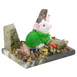 Сувенир &amp;quot;Мышка в зеленом свитере&amp;quot; змеевик самоцветы