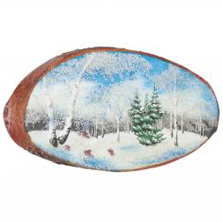 Панно на спиле дерева "Зима" горизонтальное 35-40 см