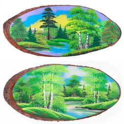 Панно на срезе дерева &amp;quot;Лето&amp;quot; горизонтальное 55-60 см каменная крошка