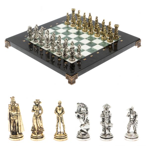 Шахматы &amp;quot;Рыцари&amp;quot; из мрамора и змеевика доска 28х28 см 127728
