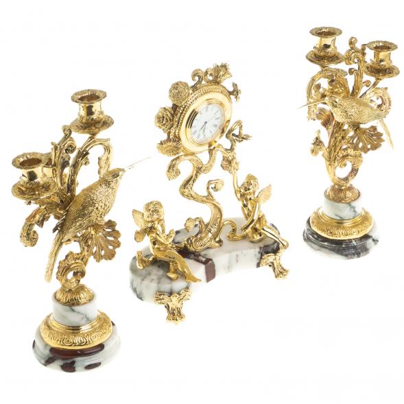 Каминные часы с канделябрами &amp;quot;Ангелы&amp;quot; камень мрамор 122670