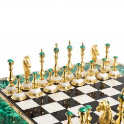 Подарочный набор шахматы и шашки &amp;quot;Царские&amp;quot; камень малахит Златоуст
