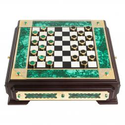 Подарочный набор шахматы и шашки &amp;quot;Царские&amp;quot; камень малахит Златоуст