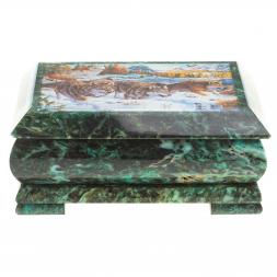 Шкатулка с иллюстрацией &amp;quot;Стая волков&amp;quot; камень змеевик 17,5х9,5х7,5 см