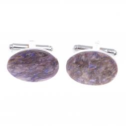 Запонки камень чароит овальные