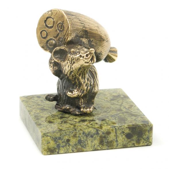 Статуэтка из бронзы и змеевика &amp;quot;Крыса с батоном сыр&amp;quot; 117192