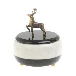 Шкатулка круглая "Олень" мрамор бронза 10х10х11,5 см