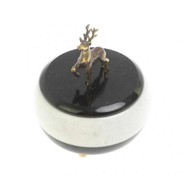 Шкатулка круглая &amp;quot;Олень&amp;quot; мрамор бронза 10х10х11,5 см 127330