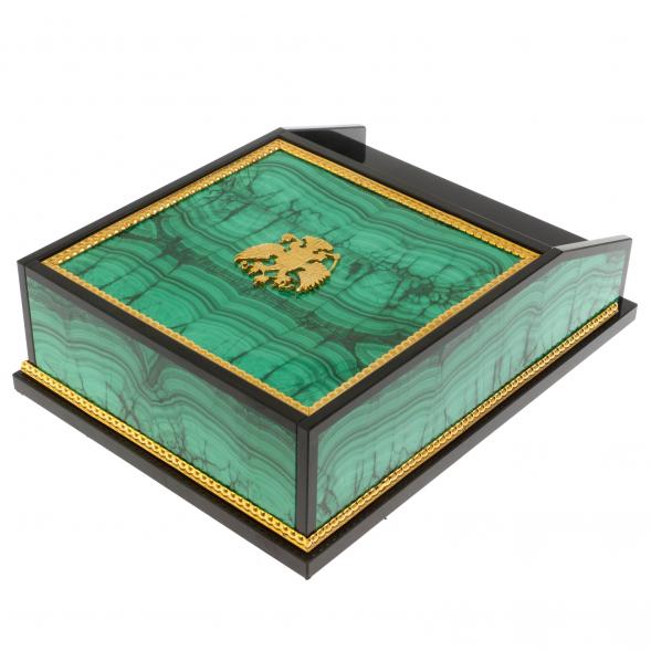 Лоток для бумаг А4 из малахита с гербом РФ двухъярусный 129797