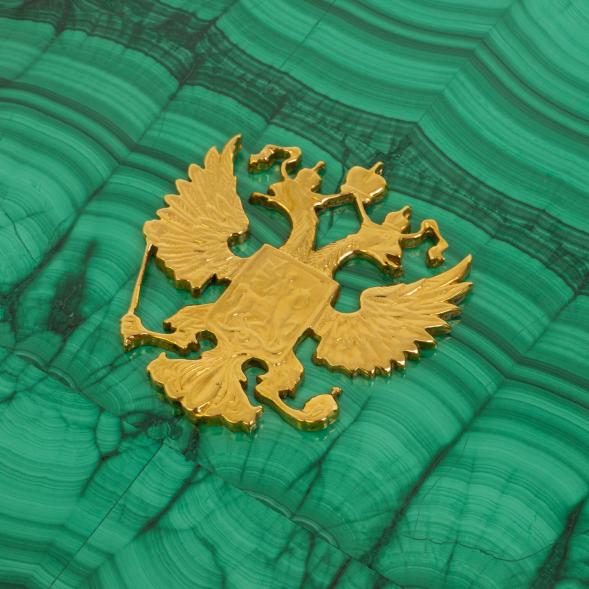 Лоток для бумаг А4 из малахита с гербом РФ двухъярусный 129797
