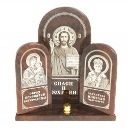 Икона триптих большая &amp;quot;Спаситель, Богоматерь, Николай&amp;quot; камень обсидиан