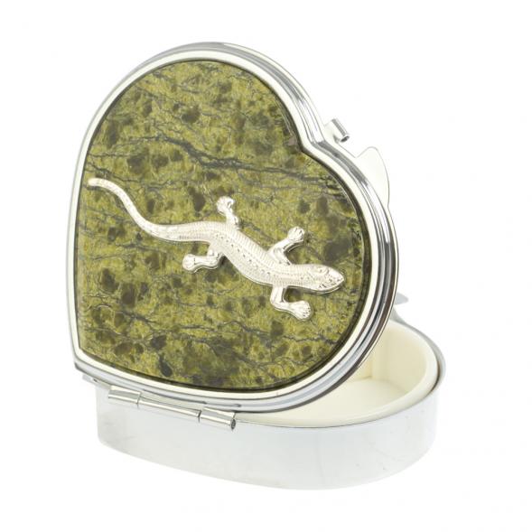 Таблетница &amp;quot;Сердце&amp;quot; с ящерицей на 3 отделения змеевик цвет серебро 127012