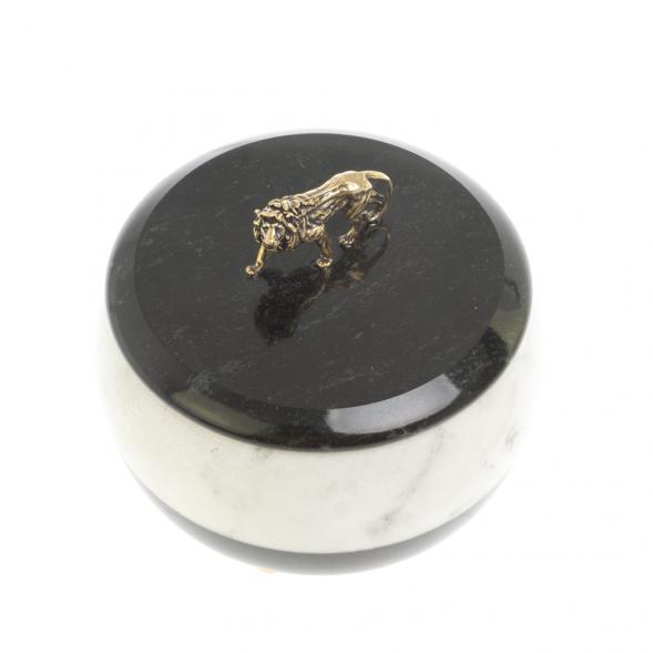 Шкатулка круглая &amp;quot;Лев&amp;quot; из мрамора 10х10х9 см 127331