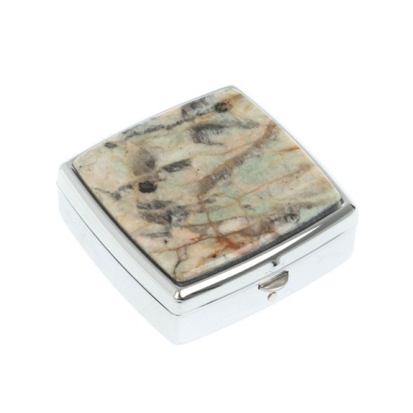 Таблетница на 2 отсека камень амазонит дымчатый кварц цвет серебро 127808