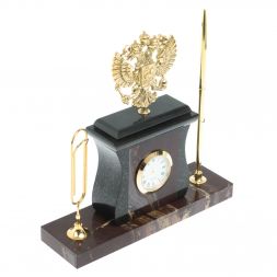 Настольный набор с ручкой и скрепкой "Герб" из яшмы