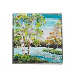 Шкатулка &amp;quot;Весенний пейзаж&amp;quot; камень змеевик 10х10х7 см