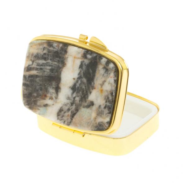 Таблетница на 2 отделения камень амазонит дымчатый кварц цвет золото 127809