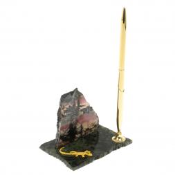 Подставка под ручку &amp;quot;Скала и ящерица&amp;quot; родонит змеевик