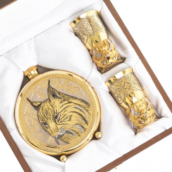 Подарочный набор &amp;quot;Рысь&amp;quot; фляжка и 2 стопки перевертыша Златоуст 123688