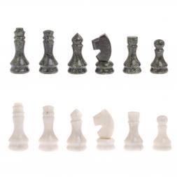 Шахматы с гравировкой "Турнирные" доска 38х38 см белый мрамор, змеевик