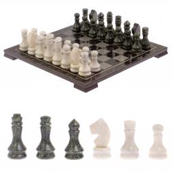 Шахматы с гравировкой "Турнирные" доска 38х38 см белый мрамор, змеевик