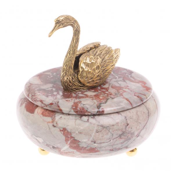 Шкатулка &amp;quot;Лебедь&amp;quot; с декором из бронзы камень креноид 127014