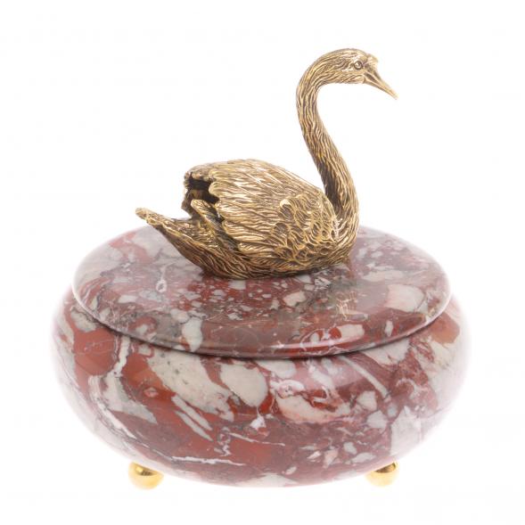 Шкатулка &amp;quot;Лебедь&amp;quot; с декором из бронзы камень креноид 127014