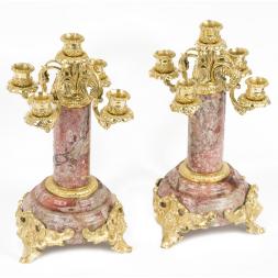 Бронзовые канделябры 5 свечей камень креноид пара