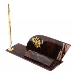 Настольная визитница "Крыло" из коричневого обсидиана