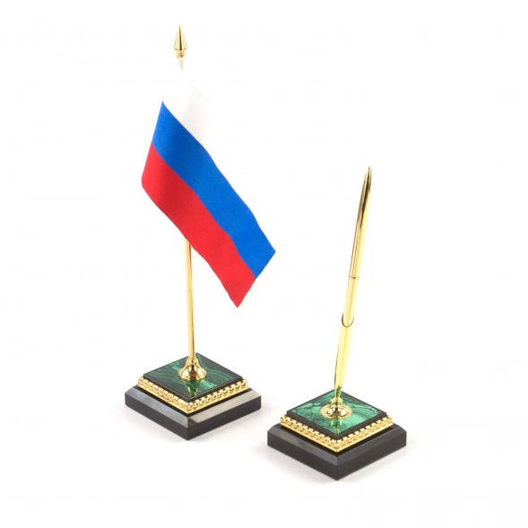 Письменный прибор &amp;quot;Орел&amp;quot; из малахита 7 предметов 121181